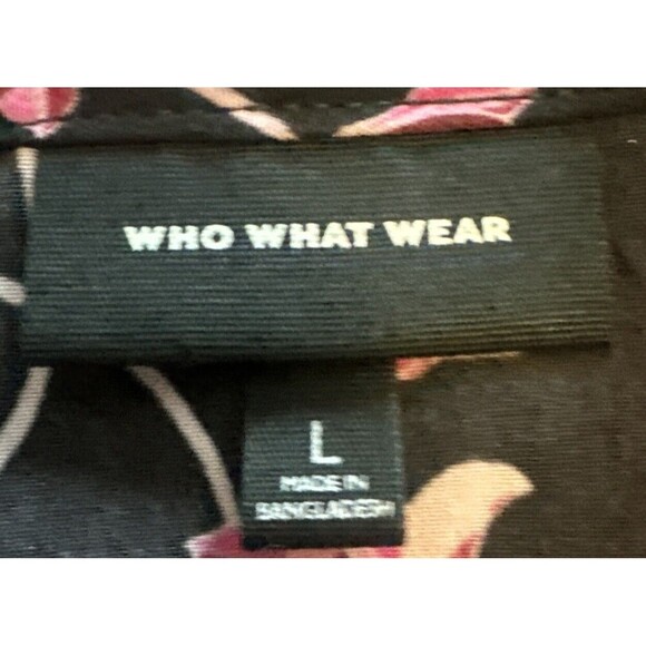 Women's Who What Wear BLACK PINK Floral Puff Long Sleeve Polyester Blouse Sz L - Picture 9 of 10